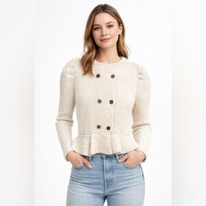 Hüming Cream Puff Sleeve Skirted Cardigan XS Double Breasted Boho Academia